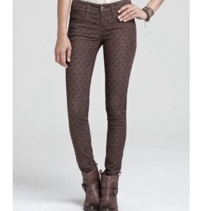 Free People Corduroy Floral Printed Jeans Size 28 Brown